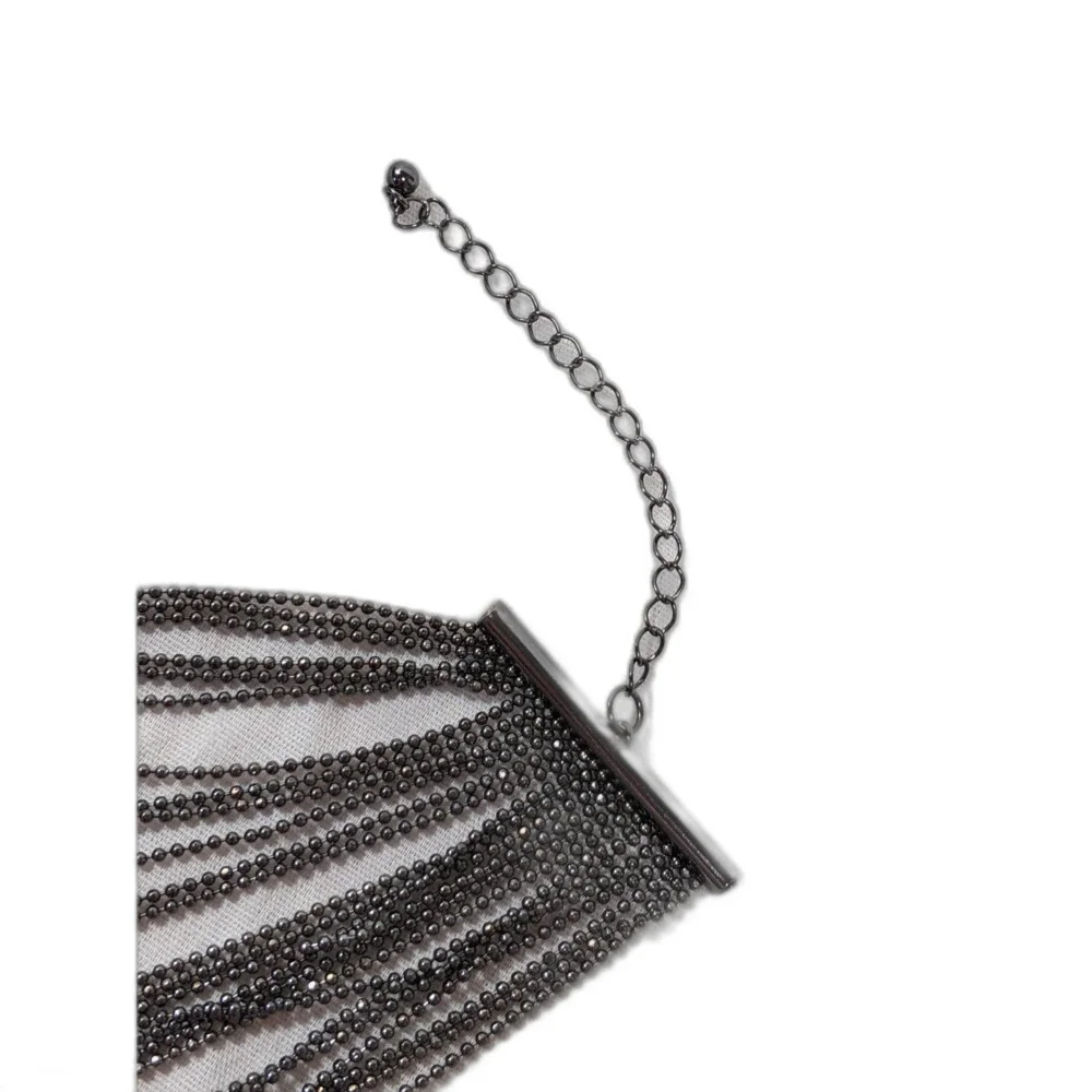 Madewell Bib Necklace Gunmetal Multi Strand Waterfall Ball Chain Statement Cyber - Picture 5 of 6
